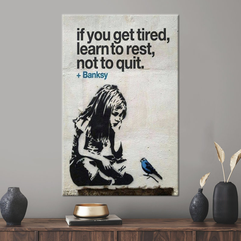 «Banksy-Inspired Motivational Graffiti Art», affiche d'art avec citation inspirante sur toile, H 63 po x l 43 po
