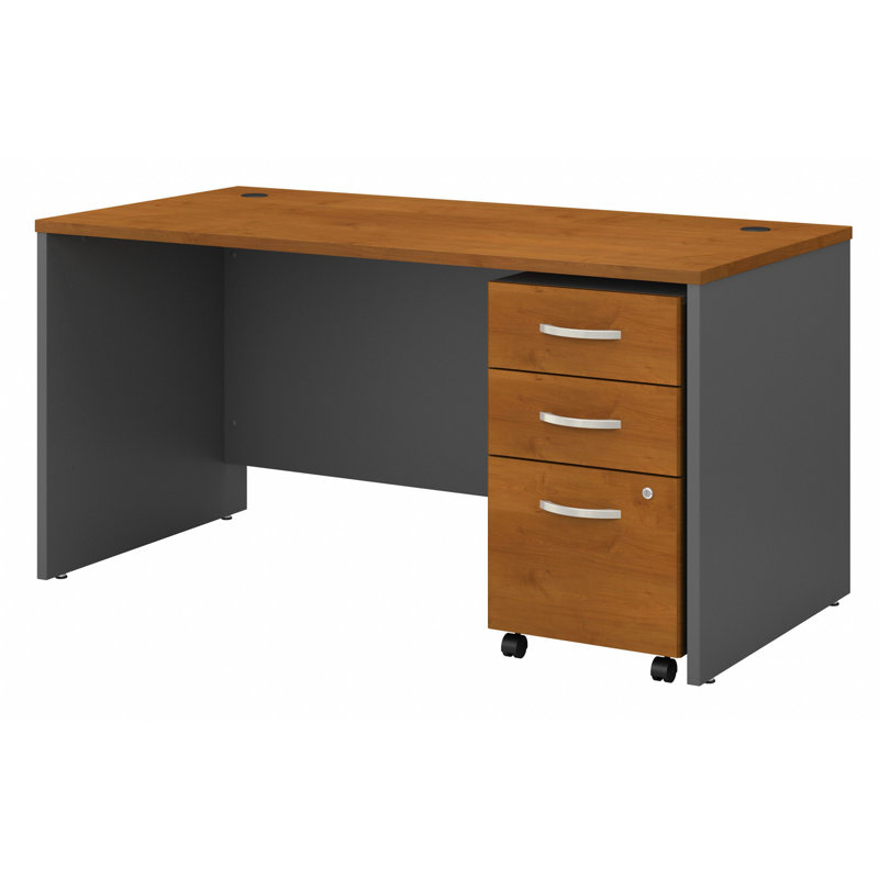 Series C Office Desk with 3 Drawer Mobile File Cabinet - Reversible, Auburn Maple/Graphite Gray, 30" H x 60" W x 30" D