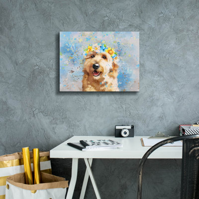 «Flower Crown Goldendoodle 5» par Furbaby Affiliates, art mural sur toile