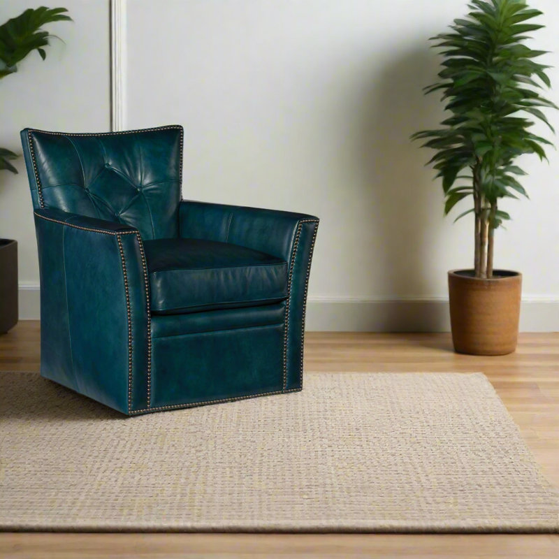 Calloway 31" Side Chair, Blue Genuine Leather