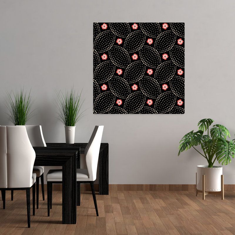 Woven Dots And Ditsy Flowers Black Seamless Pattern by Annick - Wrapped Canvas Print, 91.44 cm H x 91.44 cm W