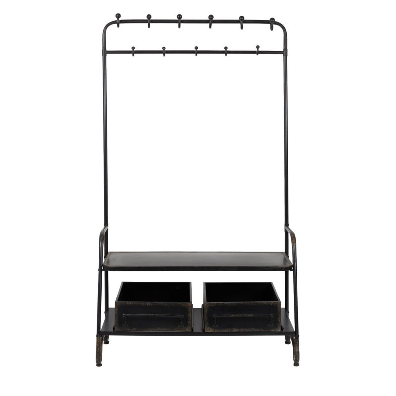 Lucius Black Iron Freestanding Coat Rack with Storage Boxes