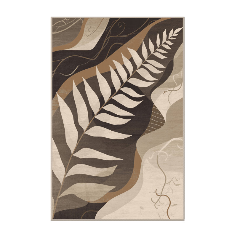 Tapis abstrait moderne et contemporain lavable à la machine en fougère Parrilla beige - reliure beige, 2 x 3