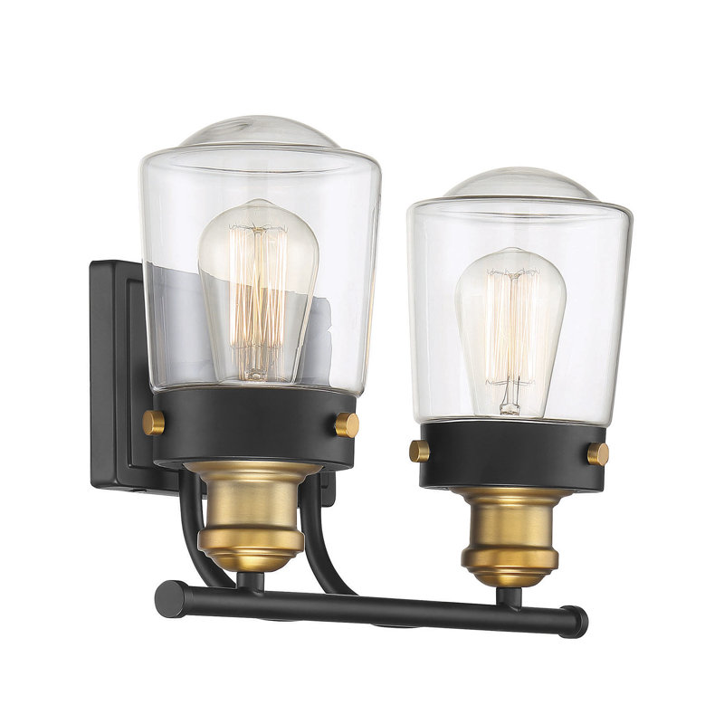 2-Light Dimmable Black Vanity Light, 2 Lights, 9.75" H x 14.5" W x 14.5" D