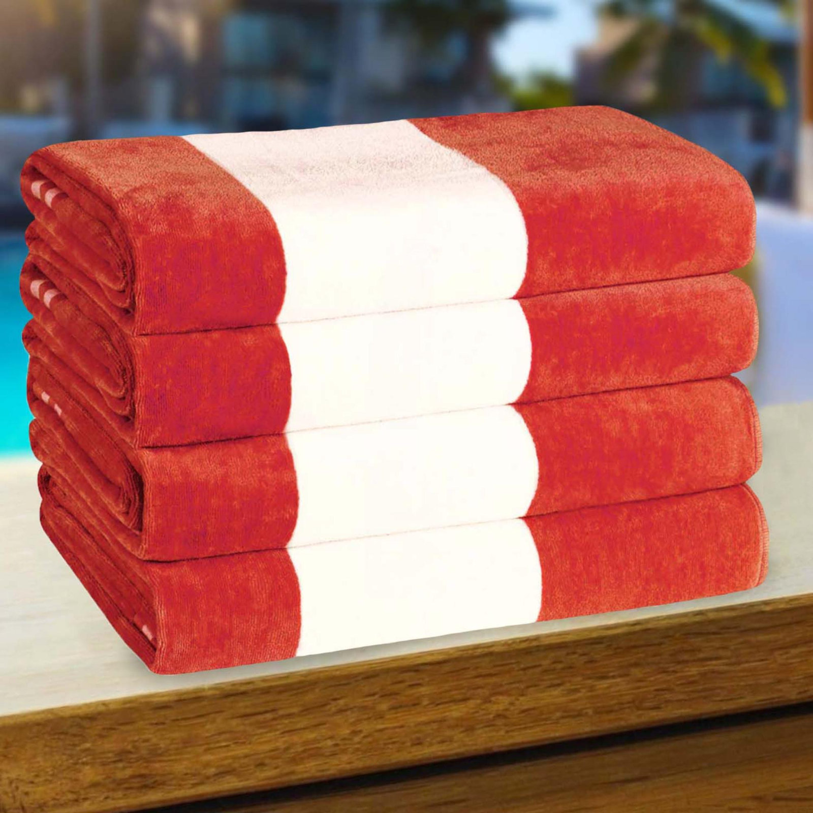 Oversized Cabana Striped Cotton Beach Towels, Coral, 4