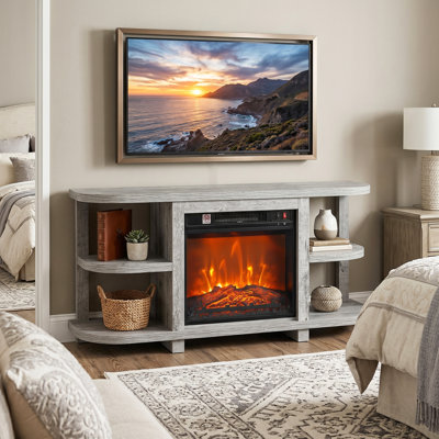 48" TV Stand With 18" Insert Electric Fireplace And Open Storage Shelves Media Console For Tvs Up To 55"