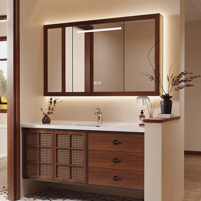 Meuble-lavabo mural en bois massif 43,70 po avec armoire à miroir