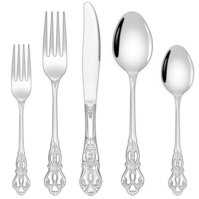 40-Piece Gold Silverware Set For 8 - Elegant Baroque Design, Rust Resistant, Dishwasher Safe