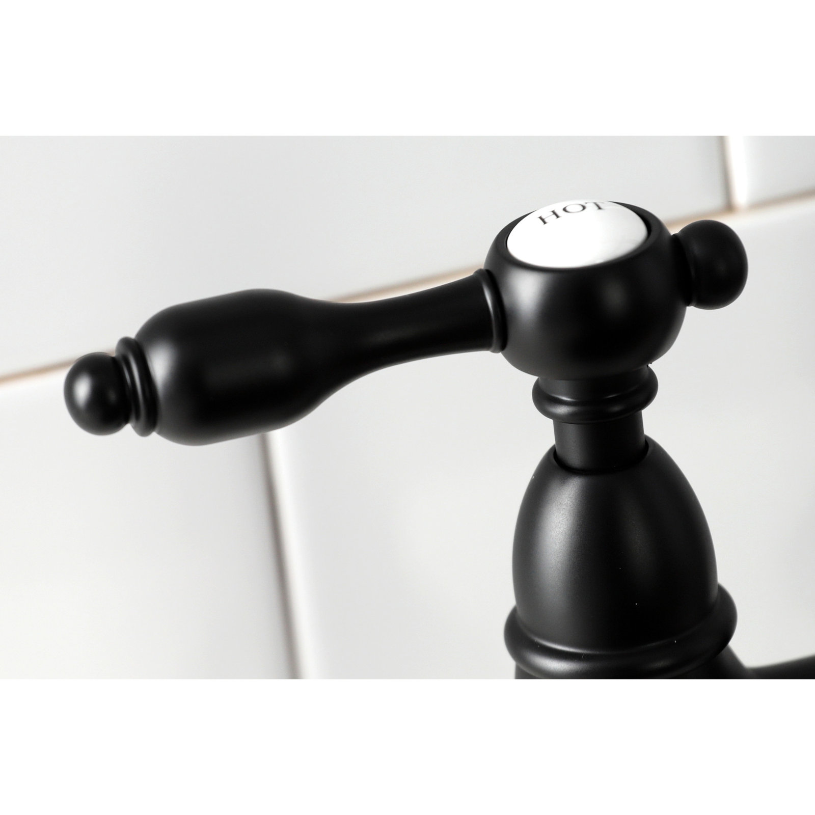 Kingston Brass Tudor Two-Handle 4-Hole Deck Mount Bridge Kitchen Faucet with Brass Side Sprayer, Matte Black