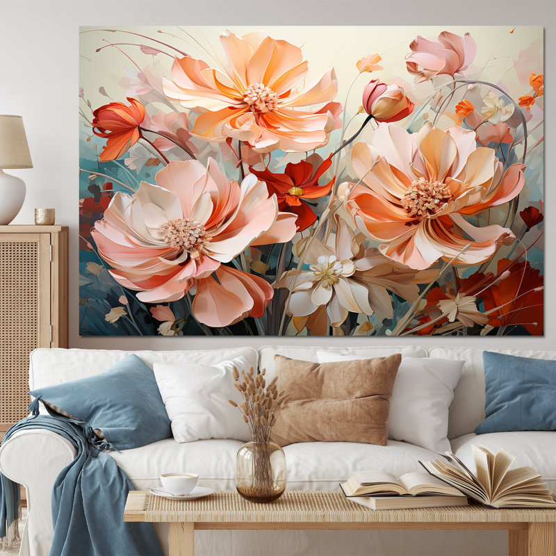Coral Petal Symphony I - Abstract Botanicals, art mural sur toile