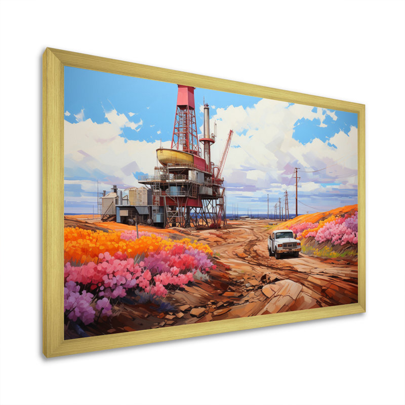 «Pink Oil Rigs», impression sur toile, H 30 po x l 40 po x P 1,5 po, Encadrement doré