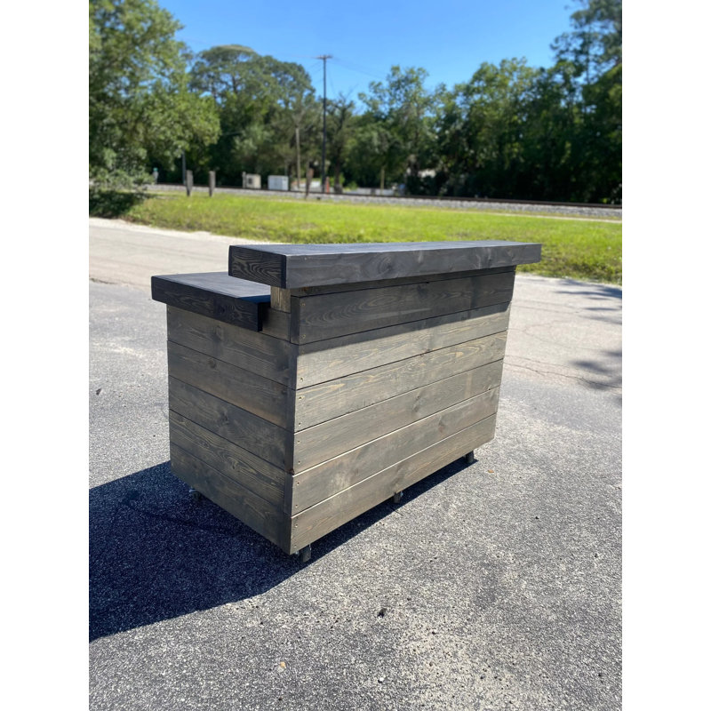 Comptoir de bar mobile d'extérieur en bois 5 pi x 30 po avec roulettes