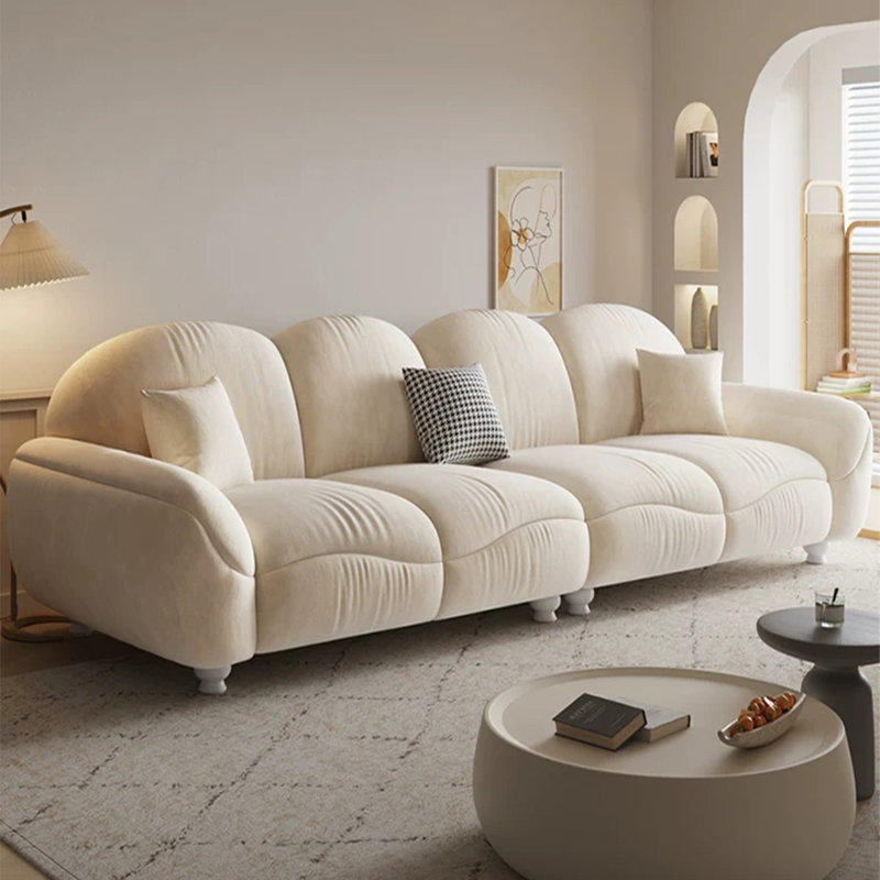 Causeuse-coussin modulaire 100% polyester crème, 31.5" H x 86.61" W x 37.4" D, Creamy-White