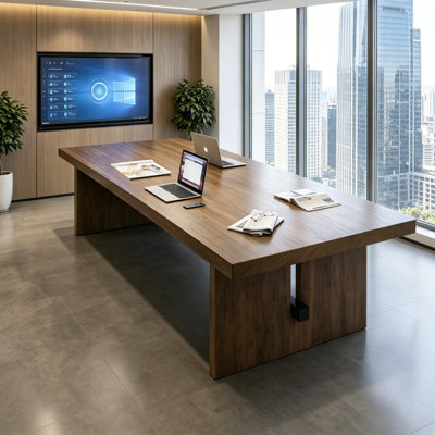 Table de conférence 94,5 po en bois de pin massif, bureau de direction rectangulaire rustique de style campagnard, pouvant accueillir 8 personnes, idéal pour les bureaux à domicile et les espaces de travail commerciaux