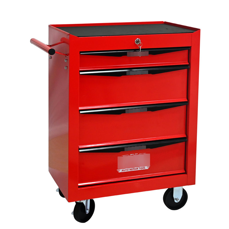 Rangement à 4 tiroirs pour coffre à outils, chariot à roulettes avec glissières à roulement, rouge et noir, coffre de rangement supplémentaire pour rangement de 20 po, roulettes universelles pour armoire, fonction coulissante