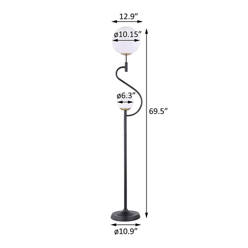 Lampe sur pied 69 po à deux ampoules sphériques en métal noir