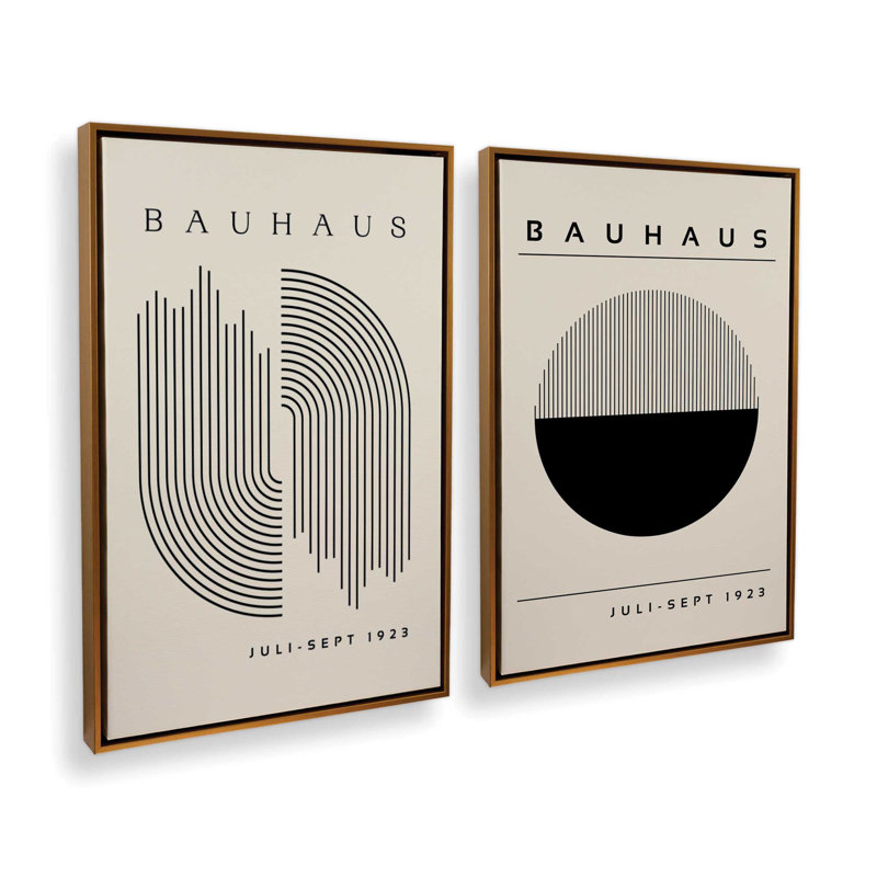 Ensemble de 2 bauhaus modernes modernes, Cadre flottant, Polished Gold, H 49 po x l 66 po