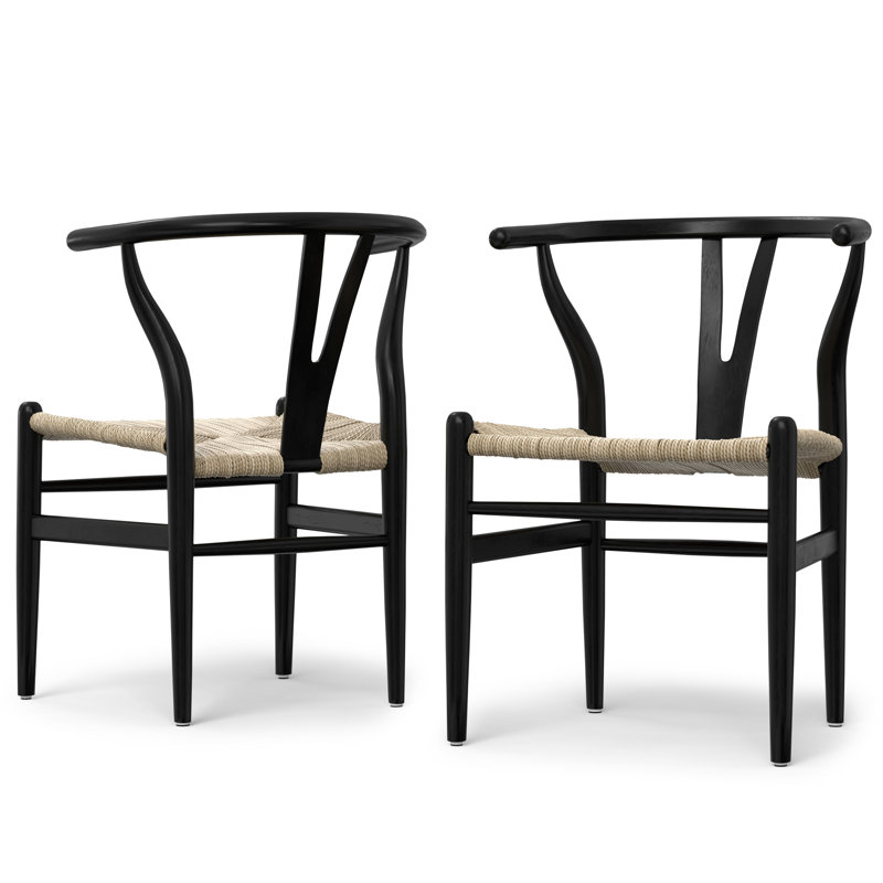 Chaise de salle à manger en bois massif de style Mid-Century moderne chocolate (ensemble de 2), Noir