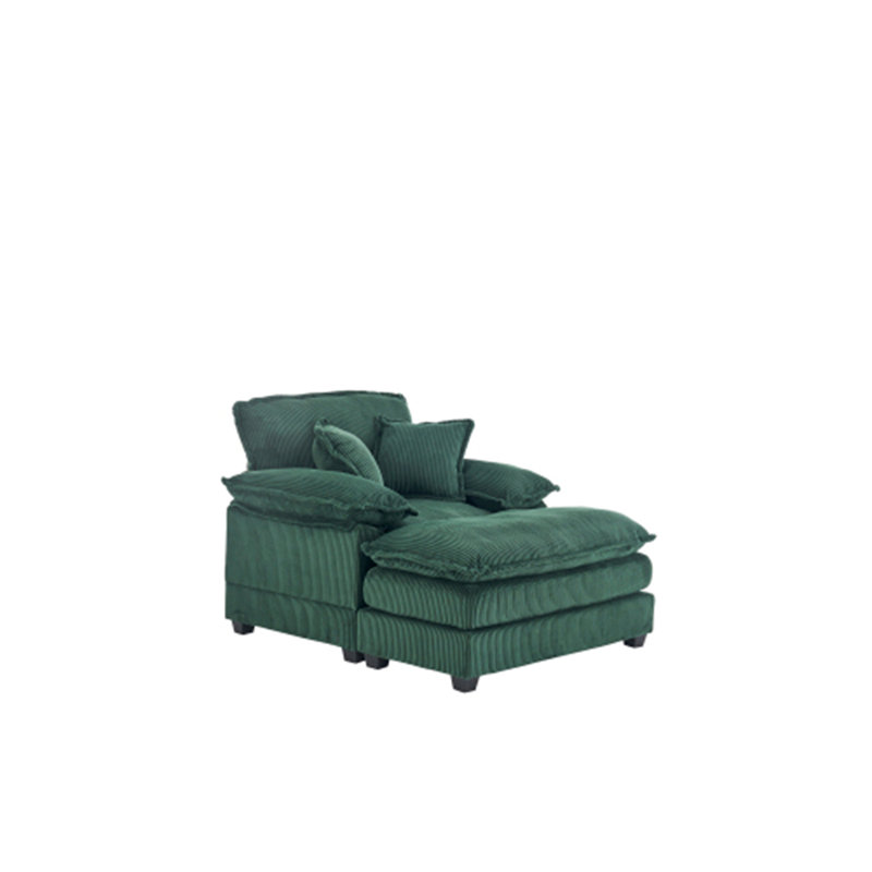 56.3" Single Sofa With 2 Toss Pillows And A Ottoman, Comfy Sofa- Deep Seat Couch, Green