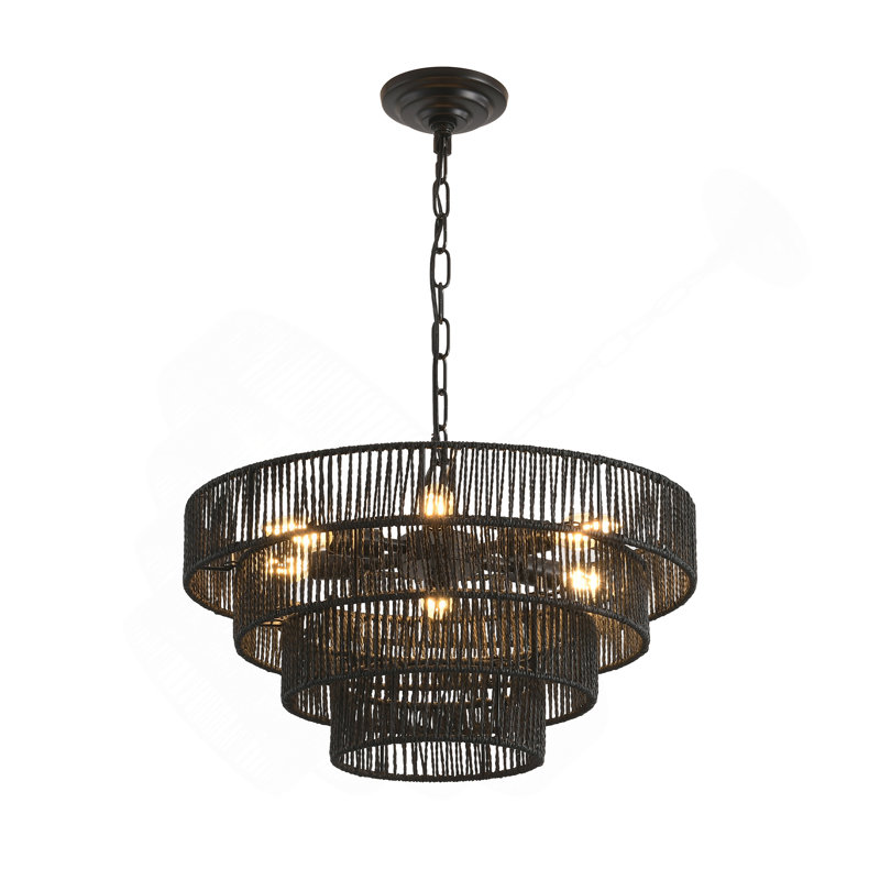 Luminaire suspendu réglable en corde de chanvre noir 6 lumières 6 lumières, Noir, Six lumières