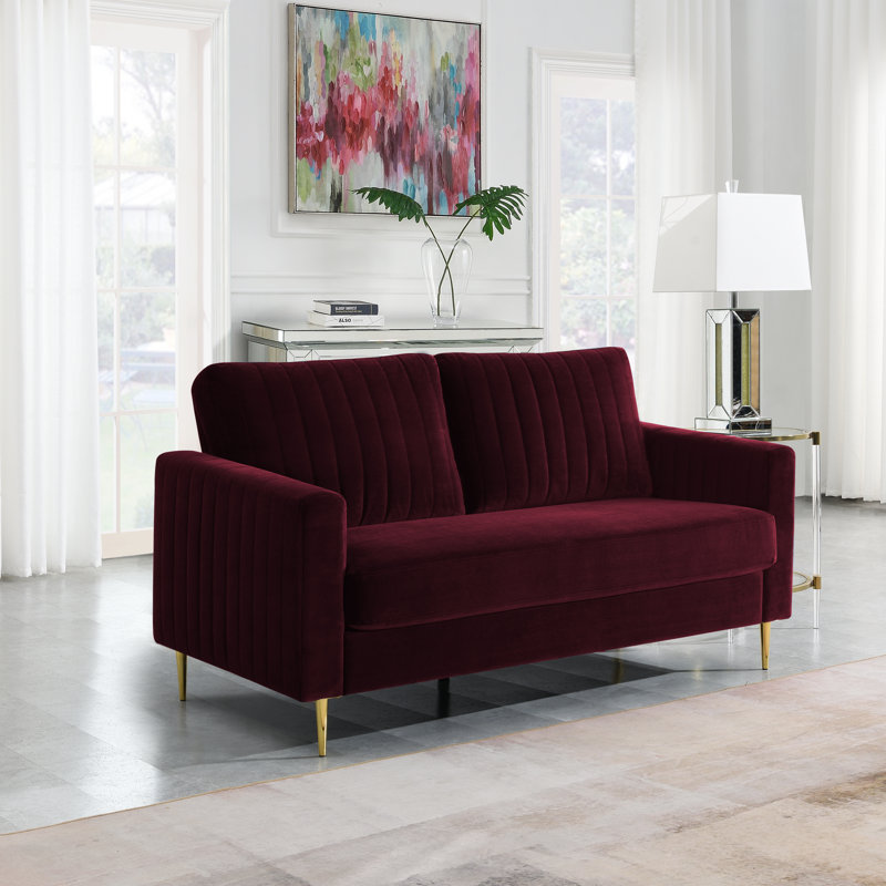 Manistee 2 Seater Velvet Sofa, Burgundy