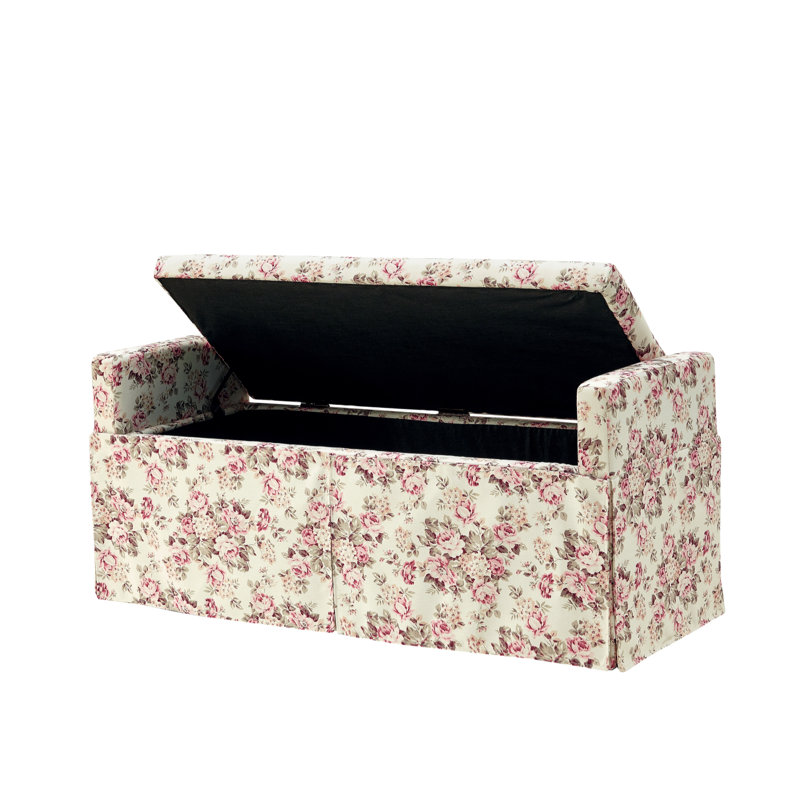 Banc de rangement en lin Elegance Anaiah pour le salon, Rouge