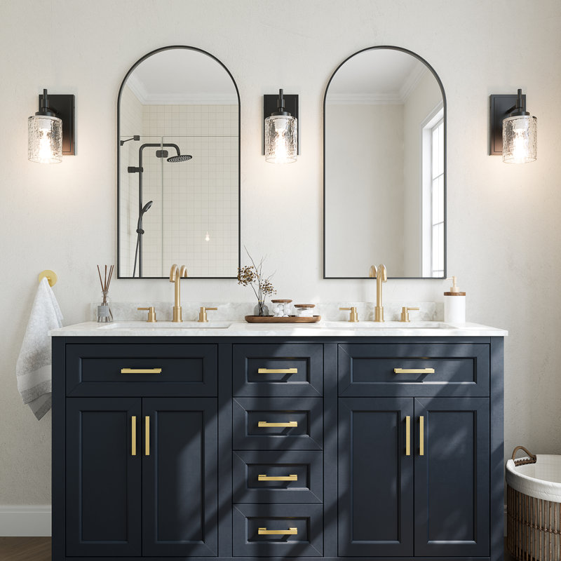 Glass and Steel Armed Sconce, Matte Black