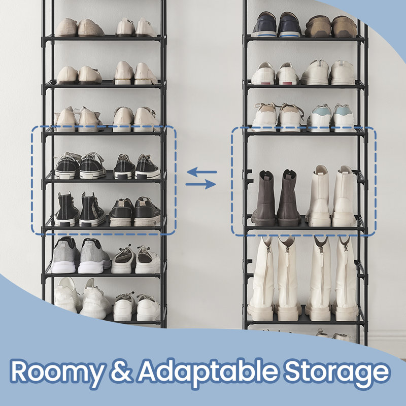 20 Pair  10 Tier Shoe Rack, Black, 68" H x 17.7" W x 11" D