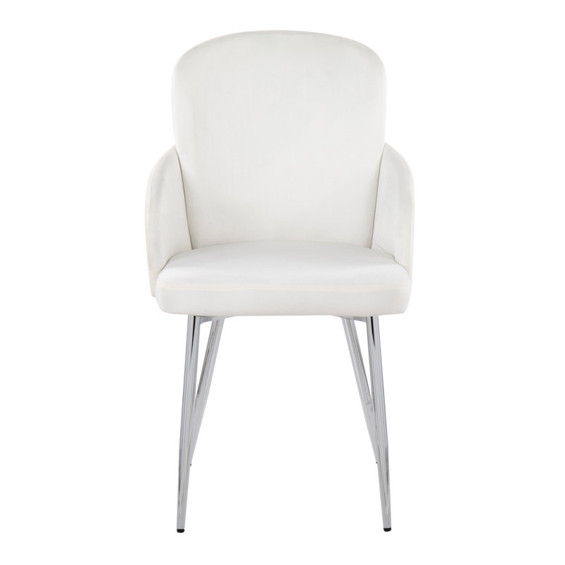 Jaquavia Fabric Upholstered Arm Chair in Cream, Chrome, Velvet Cream