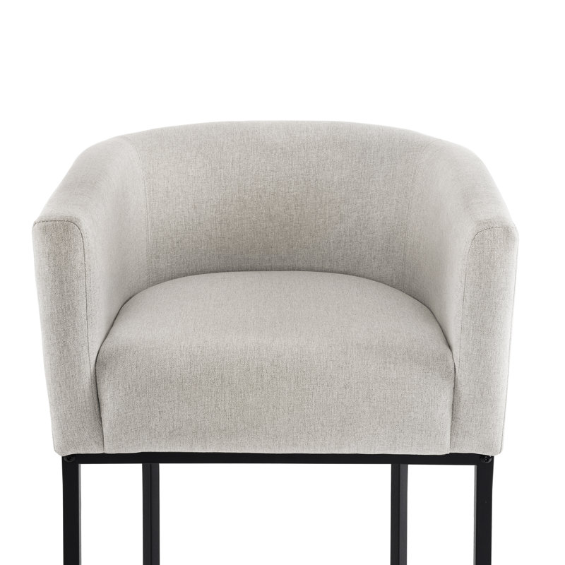 Upholstered Counter Stool, Light Gray Seat/Black Frame/Linen