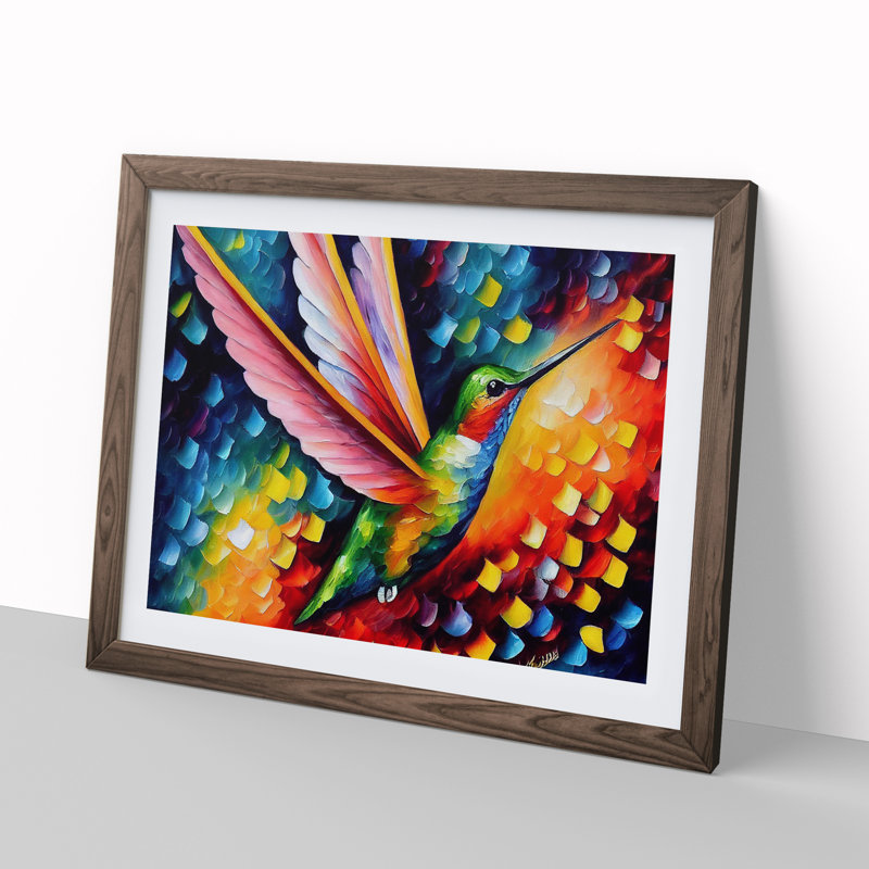 Hummingbird Vol.8 Abstract - Single Picture Frame Painting, 34cm H x 46cm W x 2cm D, Walnut
