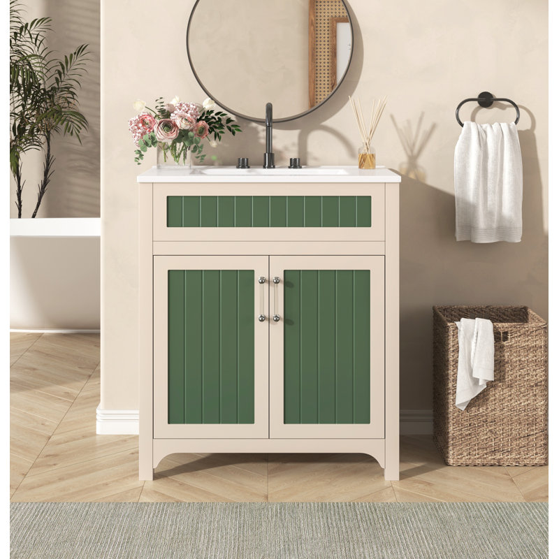 Ensemble de meuble-lavabo 30 po avec lavabo en céramique, cadre en bois massif
