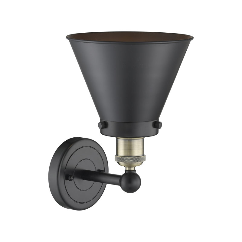 Stengel Armed Sconce, Matte Black, Black Antique Brass