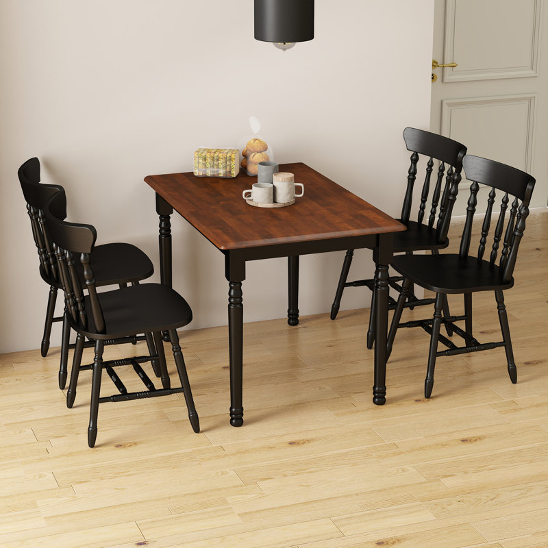 Dining Table Set Mid Century Modern Small Saving Space Dining Table Set, Walnut/Black, Black