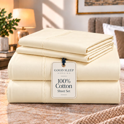 100% Cotton 800 Thread Count Split King Size 4-Piece Sheet Set, Ivory