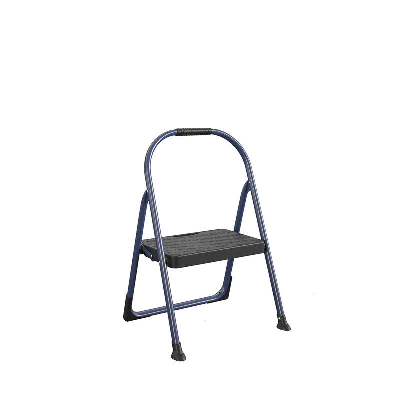 Navy Foldable Steel 1-Step Step Stool with Slip-Resistant Steps