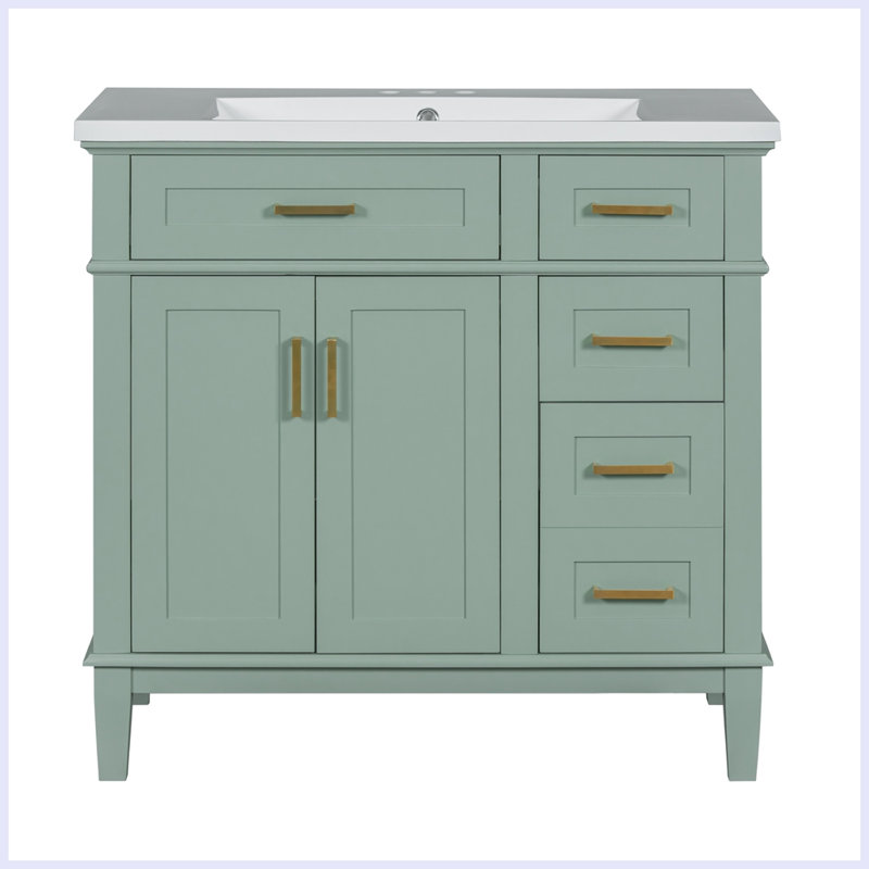 Meuble-lavabo moderne avec lavabo en résine et tiroirs, Vert
