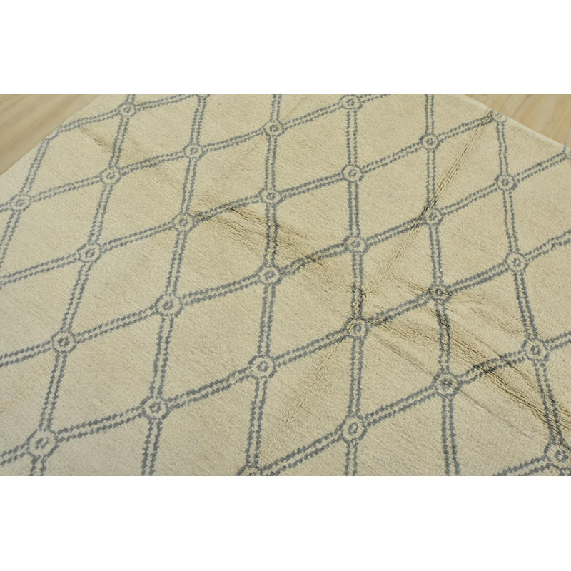 Tapis unique en laine noué à la main ivoire / bleu 8 pi 3 po x 10 pi 1 po Galust