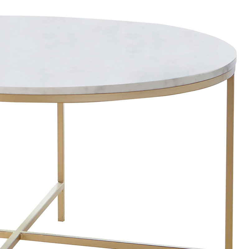 Table basse ronde avec plateau en marbre blanc et or