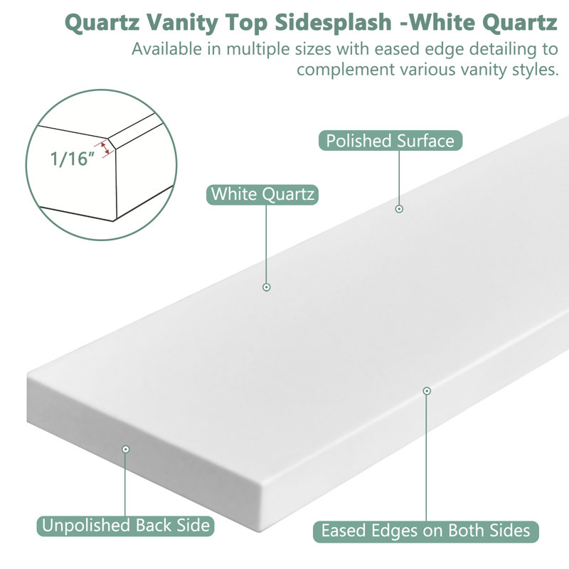 Dosseret latéral blanc en pierre de quartz pour comptoir de salle de bain