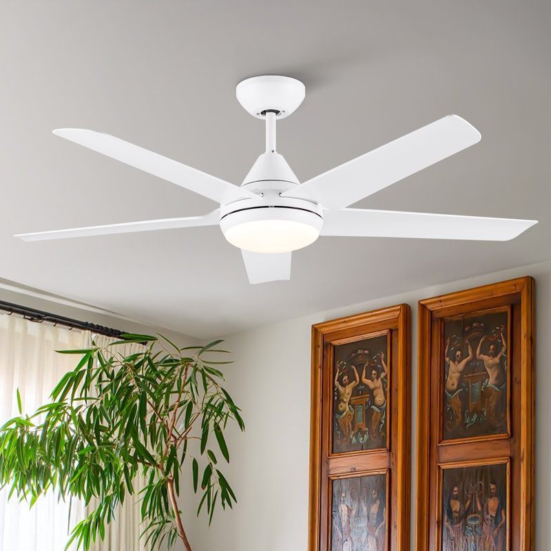 Modern 48''/56'' 5-Blade LED Standard Indoor Ceiling Fan with Remote Control and Light Kit Included, White with White Blades