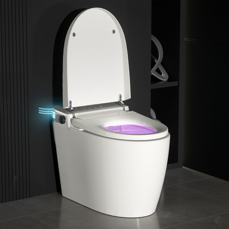Toilette intelligente une pièce avec veilleuse, sécheuse, conception sans réservoir, couvercle automatique, siège chauffant, chasse d'eau automatique, télécommande et fermeture en douceur pour les salles de bain modernes