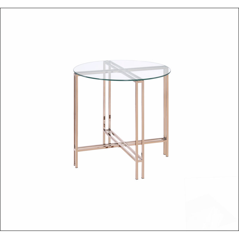 Table de bout Veises avec plateau en verre transparent et finition champagne