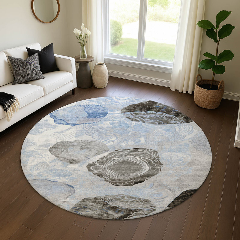 Premium Machine Washable Mehara AMF1686 Geometric Rug, Round 8'