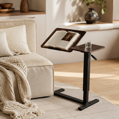 (UPGRADED) Overbed Bedside Desk, Mobile Rolling Laptop Stand Tilting Overbed Table With Wheels, Height Adjustable Tray Bedside Table For Laptop Bed Sofa, WALNUT ( Prime Big Deal Days )