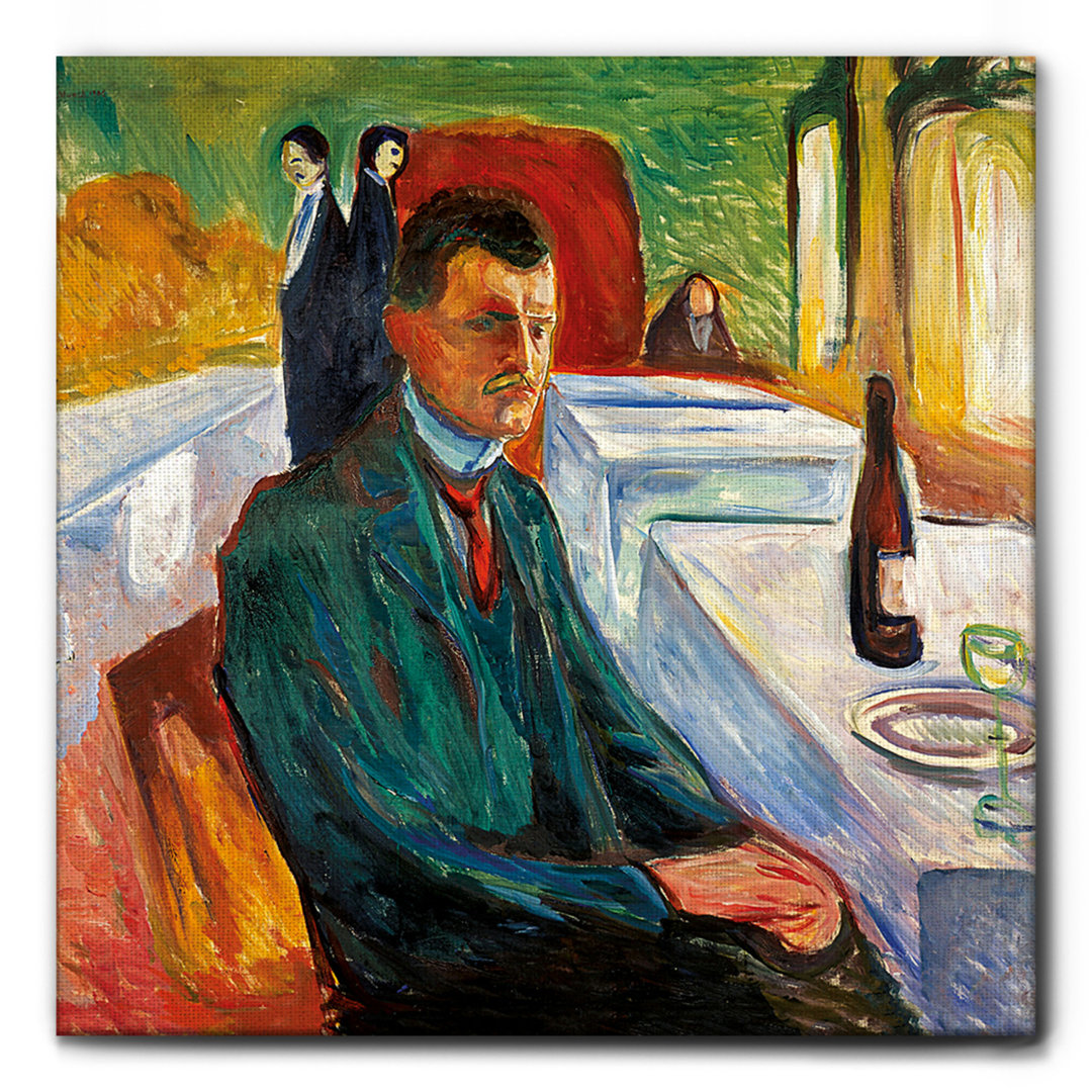 Leinwandbild Autoritratto Con Una Bottiglia Di Vino von Edvard Munch