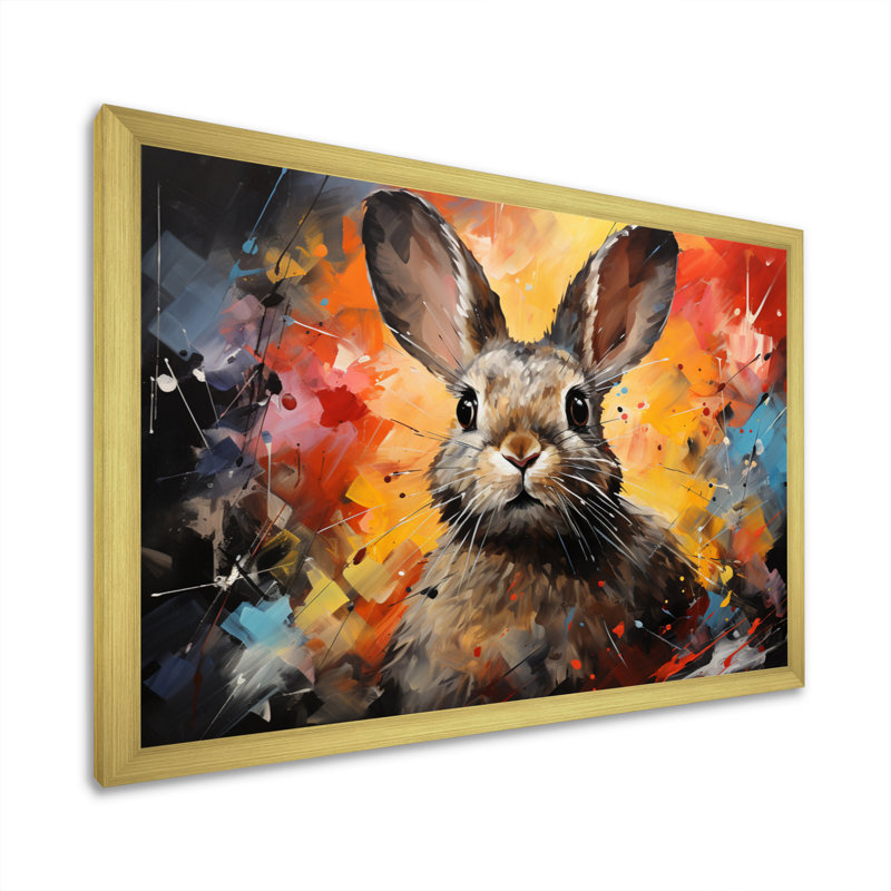 Collage Lapin Energetic Hopper II, H 24 po x l 32 po x P 1 po, Encadrement doré
