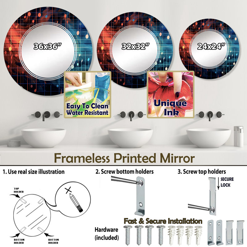 Miroir mural sans cadre Wiletta, 24 po x 24 po