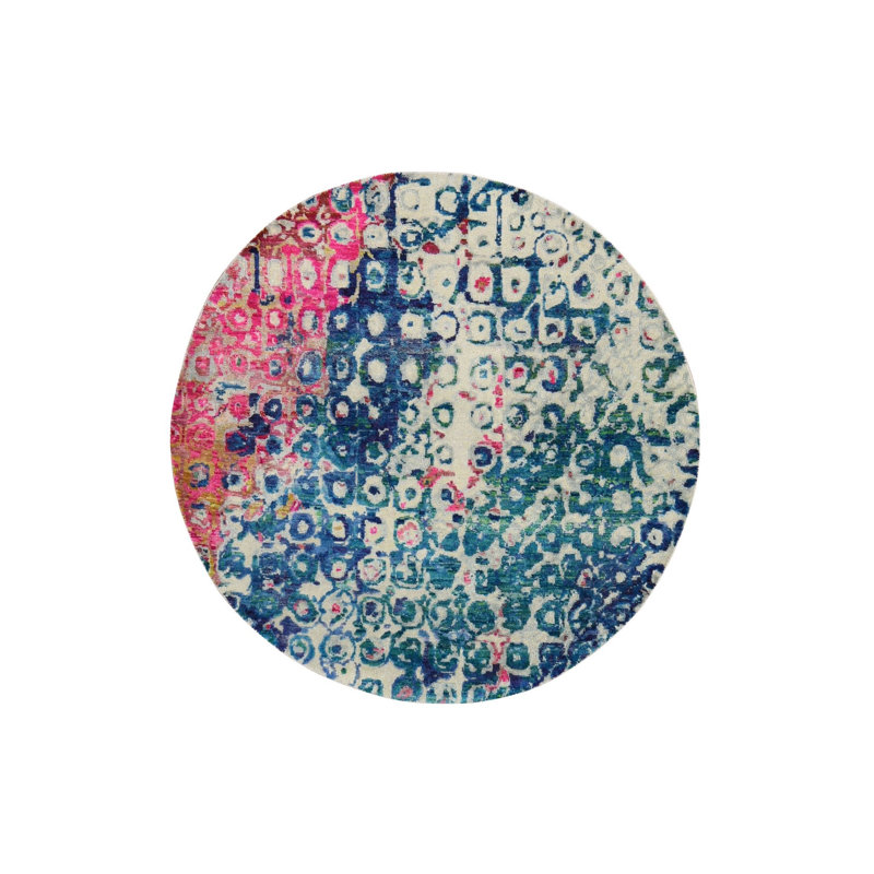 Tapis oriental rond bleu 4 pi x 4 pi avec motif de paons multicolores 79C17BC632AF4F1EBEFA28D845057FEC