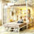 Bunk Bed Twin Over Twin with 3-Tier LED Shelves and Hall Tree Storage-1680424713